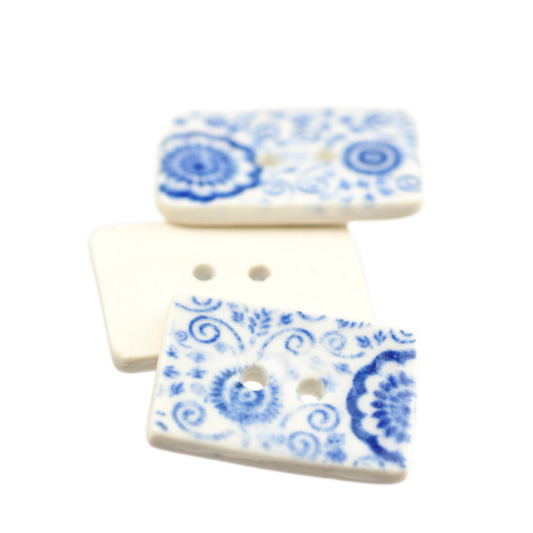 33MM HANDMADE CERAMIC RECTANGULAR BUTTON 'CHINOIS'