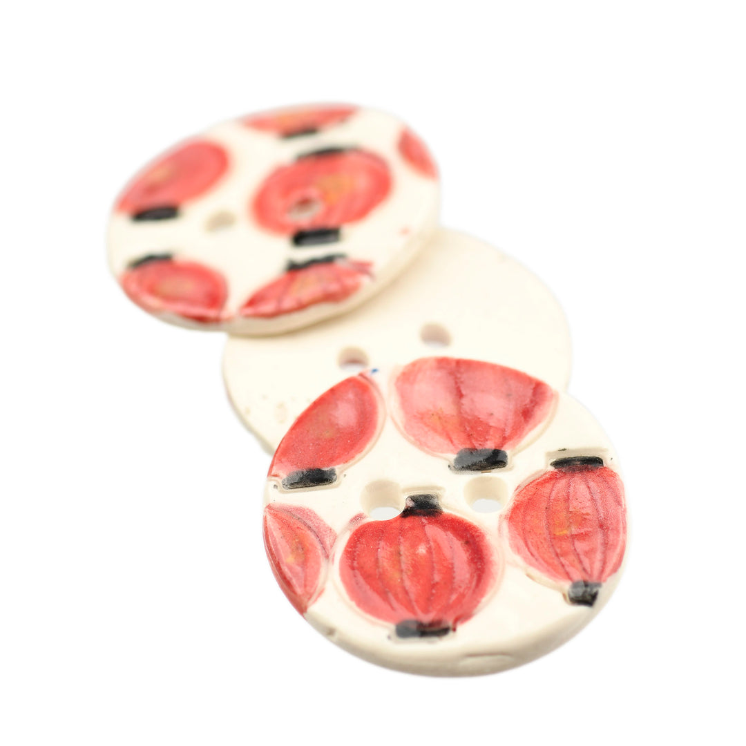 40MM HANDMADE CERAMIC BUTTON 'RED LANTERNS'