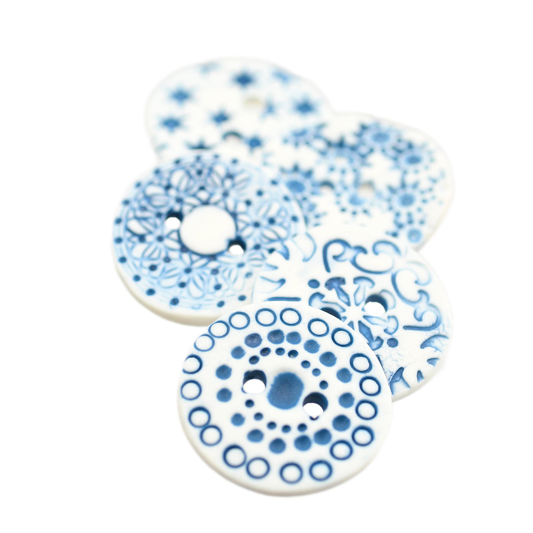 38MM HANDMADE CERAMIC BUTTON MATTE BLUES