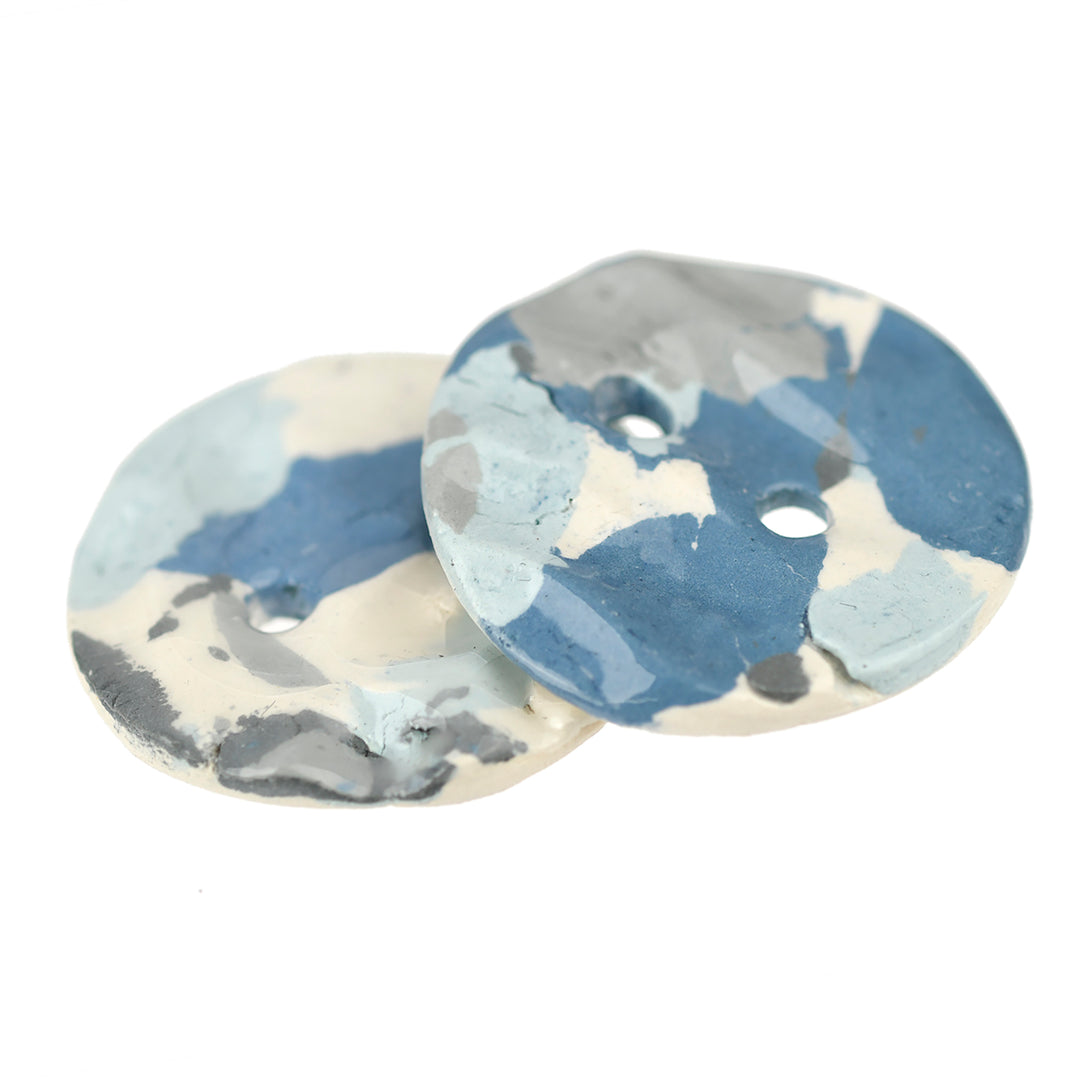 35MM HANDMADE CERAMIC BUTTON 'BLUE ABSTRACT'