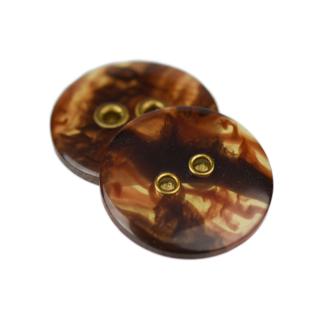 TWO-HOLE TORTOISESHELL FLAT BUTTON WITH GOLD EYELETS