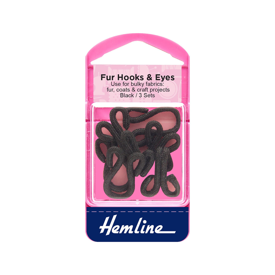 FUR HOOKS AND EYES COVERED PACK 3 BLACK