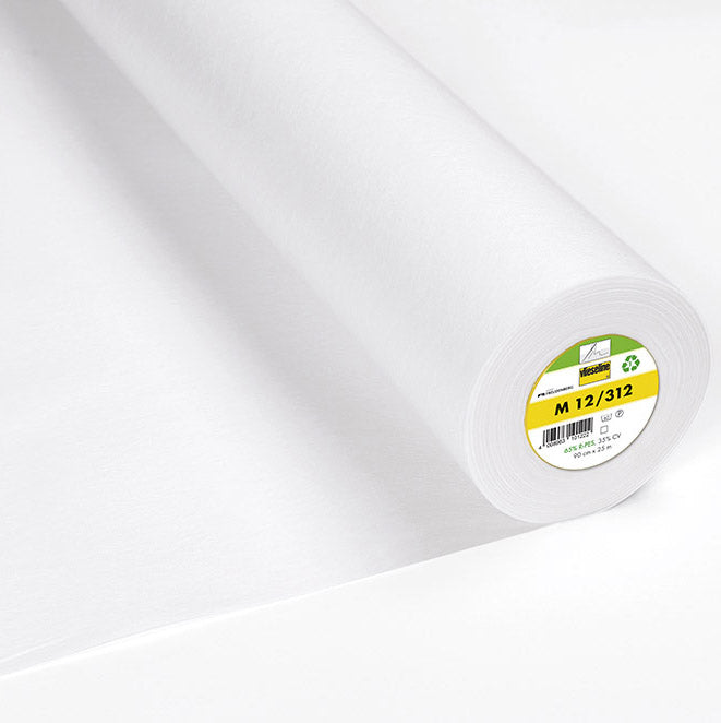 90CM VLIESELINE M12 65% RECYCLED FUSIBLE INTERLINING 70GSM WHITE