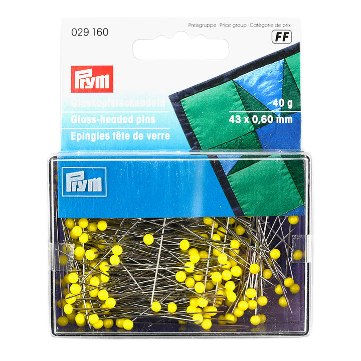 43MM GLASS HEAD PINS 0.60 GAUGE 40G BOX (YELLOW HEADS)