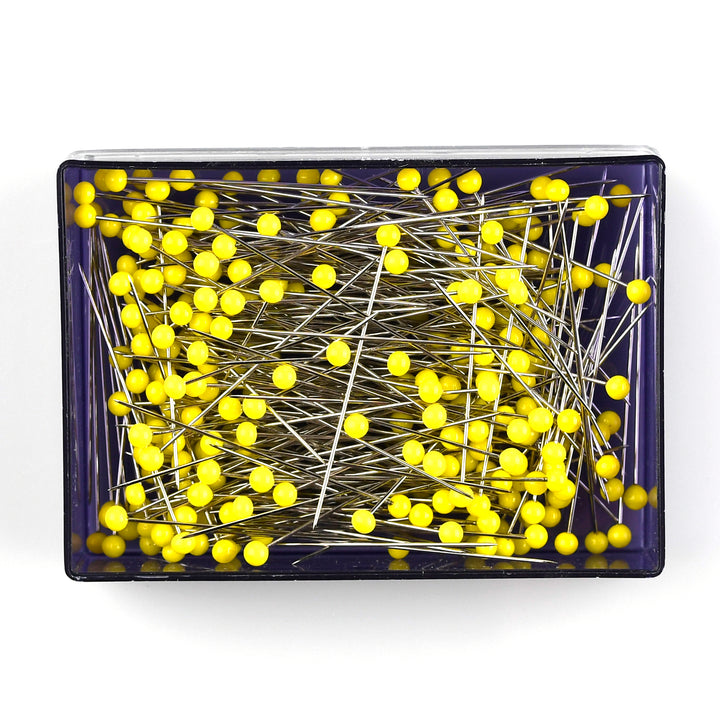 43MM GLASS HEAD PINS 0.60 GAUGE 40G BOX (YELLOW HEADS)