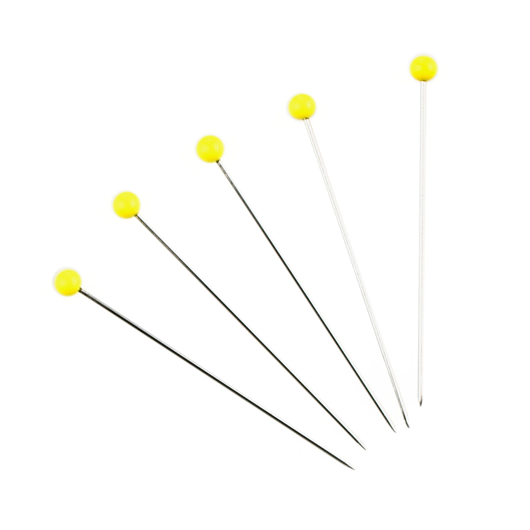 43MM GLASS HEAD PINS 0.60 GAUGE 40G BOX (YELLOW HEADS)