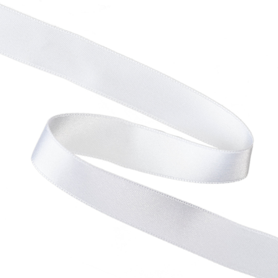 FRENCH DOUBLE-SIDED SATIN RIBBON 25M ROLL - WHITE