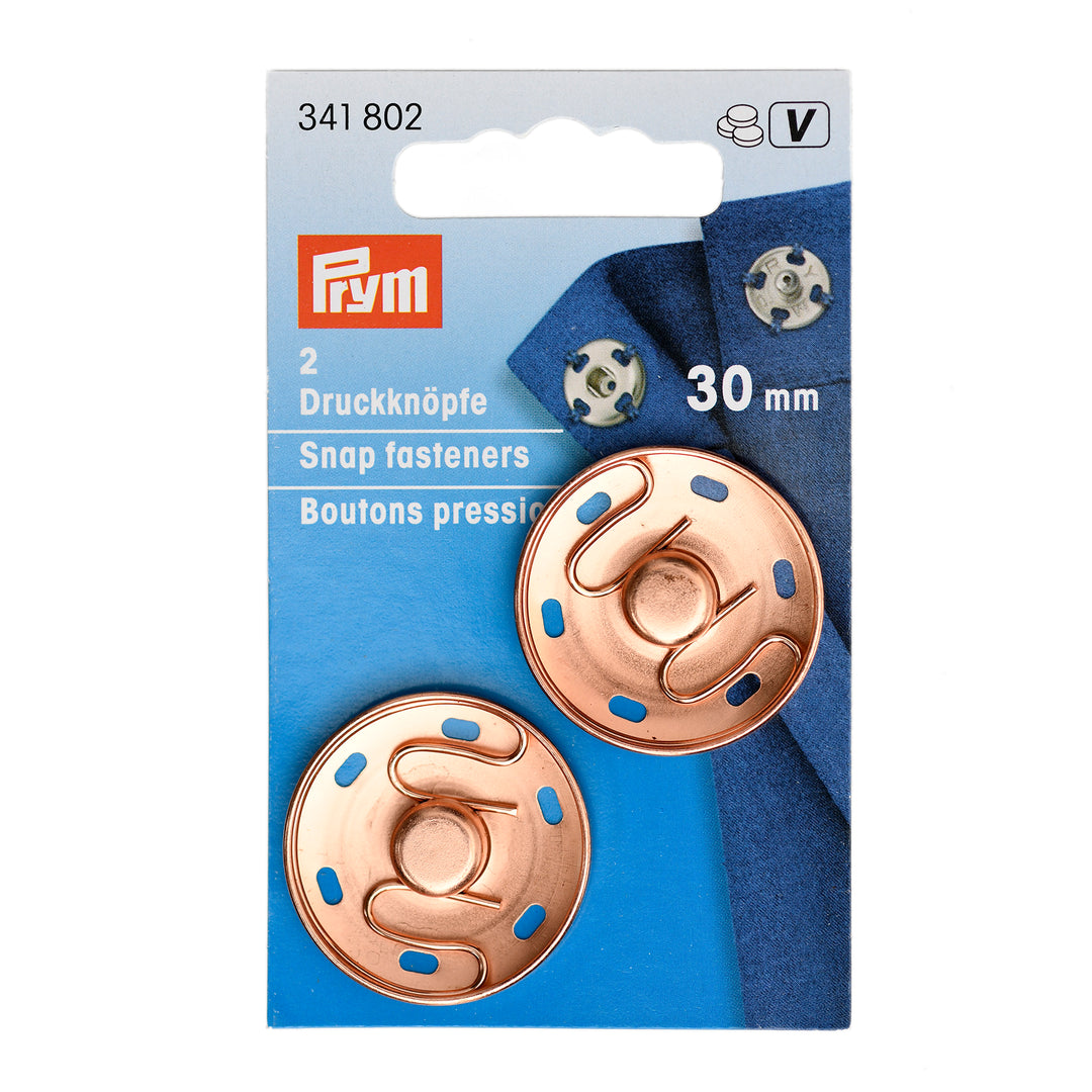 30MM EXTRA-LARGE PRYM METAL SEW-ON SNAP FASTENERS PACK 2