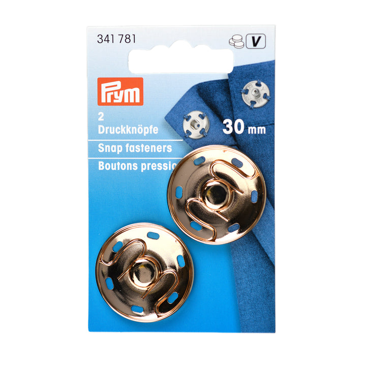 30MM EXTRA-LARGE PRYM METAL SEW-ON SNAP FASTENERS PACK 2