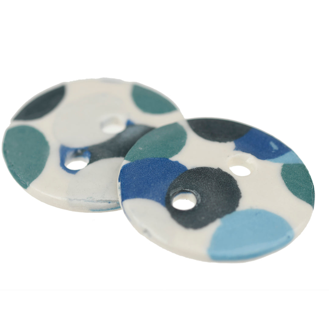 39MM HANDMADE CERAMIC BUTTON 'BLUE CAMO'